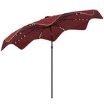 Outsunny 10 x 10 ft Patio Umbrella with 32 Solar LED Lights and Tilt, Outdoor Market Table Umbrella Parasol with Crank, Wine Red