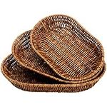 Hedume Set of 3 Wicker Baskets, Tabletop Food Serving Baskets Trays, Handwoven Storage Basket Bin, Fruit Vegetables Sundries Storage Basket for Home, Restaurant, Bakery