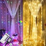 MAGGIFT 304 LED Curtain String Lights, 9.8 x 9.8 ft, Christmas Window Fairy RGB Color Changing Light 8 Modes & Remote, Backdrop for Indoor Outdoor Bedroom Wedding Decoration, Warm White & Multicolor