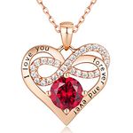 Momlovu Birthstone Necklaces for Women - Infinity Heart Necklace 925 Sterling Silver Rose Gold with 2 Carat (8MM) CZ Diamond, Mothers Day Christmas Birthday Wedding Gifts Women Wife Her-Ruby