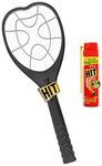 HIT Anti Mosquito Racquet - Rechargeable Insect Killer Bat with LED Light and Cockroach Killer Spray, 200ml Combo