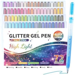 Xmusk Glitter Gel Pens, 72 Colors Double Shining Colors Glitter Metallic Gel Ink Pen with 1.0 mm Large Capacity Smooth Writing Color Pens for Adult Coloring Note, Drawing, Art Supplies