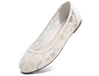 Greatonu Women Shoes Cut Out Slip On Synthetic Lace Ballet Flats (39 EU/8 US, White)