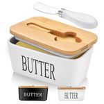 Butter Dish with Lid for 1LB Canadian Butter, Airtight Large Butter Container Butter Holder for Countertop, Ceramic Butter Tray Butter Keeper with Knife, Perfect for 2 Sticks of Butter(White)