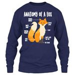 Anatomy of A Fox Cute Sweet Carnivore Funny Animal Gift Long Sleeve Tee for Men Women (Navy - L)