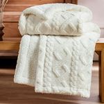 Bedsure Sherpa Throw Blanket for Couch Sofa - Fuzzy Soft Cozy Blanket for Bed, Fleece Thick Warm Blanket for All Seasons, Cream Fall Throw Blanket, 50x60 Inches