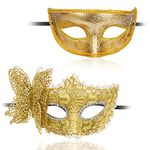 Aomig Couple Masquerade Masks, 2 Pack Lace Venetian Party Eye Mask Halloween Costume Mask Classic Mardi Gras Mask for Couples Women and Men