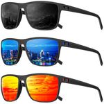 QALLY Polarized Sunglasses Men Lightweight Square Mens Sun Glasses for Driving Sports with UV400 Protection