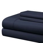 Cathay Home Essentials Ultra Soft Hypoallergenic Wrinkle Resistant Double Brushed Microfiber Bedding Sheet Set, Navy, Twin