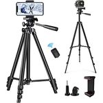 Phone Tripod, LINKCOOL 50 inches Adjustable Travel Tripod Stand with Phone Holder Compatible with iPhone and Samsung Mobile Phone Lightweight Tripod with Wireless Remote Shutter