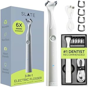 SLATE Electric Flosser | 3-in-1 Electric Flosser for Braces Dentist Invented | Eco Reusable Non-Toxic Floss, Tongue Scraper & Gum Stimulator | Ultrasonic Power Flossing for Adults & Kids