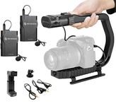 Movo MicRig-W2 Wireless Microphone Filmmaker Kit - Video Handle Stabilizer with Built-in Dual Wireless Lavalier Microphone Compatible with Canon EOS, Nikon, Sony, Panasonic DSLR and Mirrorless Cameras