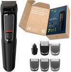 Philips 7-in-1 All-in-One Trimmer, Series 3000 Grooming Kit for Beard & Hair with 7 Attachments, Including Nose Trimmer, Self-Sharpening Blades, UK 3-Pin Plug-MG3720/35,Black