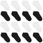 GENTABY Kids Trainer Socks Boys Girls - Black White Toddler Ankle Socks16 Pairs Low Cut Athletic Socks Sports Running for 7-10 Years Boys School Durable Socks