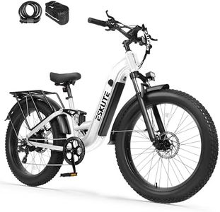 ESKUTE Electric Bike for Adults - 48V20.8Ah 80 Miles Battery Commuter, 32+MPH, Peak 1500W Motor, 26x4.0 Fat Tire Step-Thru Cityrun Ebike, 8-Speed, Full Suspensions E-Bike,White with Acc