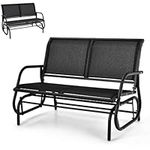 SFAREST 2 Seater Outdoor Glider Bench, Garden Rocker Loveseat with High Back and Armrests, Steel Double Glider Chair for Patio, Poolside and Lawn (Black)