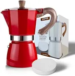 AGOGO Milano Moka pot, Stovetop Espresso maker, Greca Coffee Maker, Stovetop coffee maker and espresso maker percolator With Paper Filter 6 Cup Red