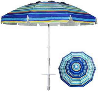 AMMSUN 8FT Large Beach Umbrella with sand anchor, Heavy Duty High Wind Portable Outdoor Umbrella UPF50+ UV Protection,Air Vents, Tilt Pole, Windproof Sun Shelter for Patio Garden Beach Pool Backyard