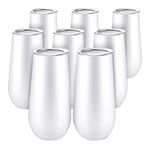 Dasing 8 Packs Insulated Champagne Tumblers Stemless Wine Tumbler, 6 Double-Insulated Toasting Glasses with Reusable Champagne Wine Glass for Family Christmas Birthday, White