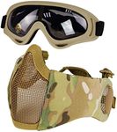 Hodeacc Airsoft Mask and Goggles Set,Half Face Metal Mesh Mask with Ear Protection,Airsoft Glasses Eye Protection for Outdoor Hunting CS Game (CP Mask)