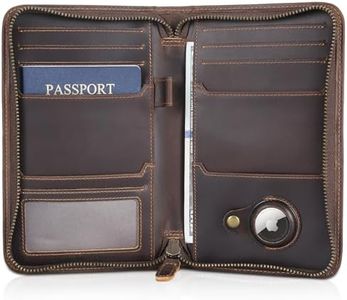 Polare Full Grain Leather Passport Holder Cover Case for Men RFID Blocking Travel Wallet Holds 4 Passports, Dark Brown with AirTag Slot, Retro