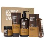 Every Man Jack Mens Sandalwood Beard Set- Perfect for Every Guy - Five Full-Sized Grooming Essentials For a Complete Routine - Beard + Face Wash, Recovery Beard + Face Lotion, Hydrating Beard Oil, Beard Butter, and Beard Comb