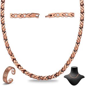 Cigmag Copper Necklace for Men Women - Magnetic Necklace 99% Solid Pure Ring Set Ultra Strength Magnets - Copper Chain with Adjustable Sizing Tool and Present Box