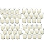 Hosley Set of 48 Unscented Clear Glass Wax Filled Votive Candles - 12 Hour Burn Time. Glass Votive & Hand Poured Candle Included, Ideal for Aromatherapy, Weddings, Party Favors. O1