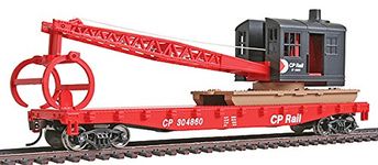 Walthers Trainline HO Scale Model Flatcar with Logging Crane - Canadian Pacific 304860, Red, Black, Multimark Logo