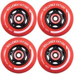 Rollerex VXT500 85A Inline Skate Wheels (4-pack w/bearings, spacers & washers) (Various Size & Color Options Available) -Indoor Outdoor- Intended for Roller Blade Wheel Replacement (72mm, Rocket Red)