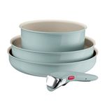 Tefal Ingenio Green 4-Piece Non-Stick Cookware Set – Induction Frying Pan, Wok, Saucepan, Detachable Handle, Oven Safe, Stackable, Compact RV Kitchen Organiser, L8284S04