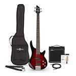 Electric Bass Guitar Chicago by Gear4music Beginner Pack Red with Amp