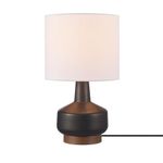 Globe Electric 61000046 15" Ceramic Table Lamp, Matte Black, Wood Toned Base, White Linen Shade, On/Off Rotary Switch on Socket, Living Room, Home Décor, Bedroom