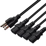 Computer Power Splitter Cord, NEMA 5-15P to 4X C13 - C13 Y-Cable, Power Cord Y Splitter Cable - Power 4 Monitors at Once (10ft/3m, 5-15P to 4XC13)