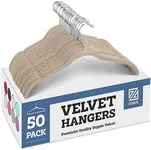 ZOBER Premium Velvet Non Slip Ultra Slim Clothes Hangers for Tops, Dress Shirts, Blouses, Strappy Dresses, Delicates (50 Pack) 50% Closet Space, 360° Swivel Hook