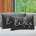 Lewondr Waterproof Outdoor Throw Pillow Cover, 2 Pack Relax Printing Throw Pillow Case UV Protection Garden Cushion Cover for Patio Sofa Couch Balcony Christmas Decor 12"x20"(30x50cm), Black