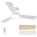 Amico Ceiling Fans with Lights, 42 inch Low Profile Ceiling Fan with Light and Remote Control, Flush Mount, Reversible, 3CCT, Dimmable, Noiseless, White Ceiling Fan for Bedroom, Indoor/Outdoor Use