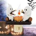 Ghost Campfire Flickering Nightlight -0.5W, 3D Spooky Fire Marshmallow Night Light, LED Fake Campfire Night Lights Plug into Wall, Funny Halloween Decor