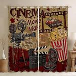 Retro Cinema Curtains,Movie Theater Theme Window Curtains for Boys Girls Teens,Popcorn and Film Window Treatment Curtains Home Decor,Vintage Cinema Ticket Window Drapes for Living Room Bedroom,66Wx90L