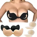 SUWAIS FASHION Sticky Boobs,Push up Sticky Bra,Invisible Bra,Adhesive Bra Push up,Gel Bra & Cakes Nipple Covers Silicone 5PCS (CA/US, Cup Band, B, Black and Beige)