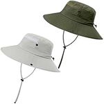 KIRAAT 2 Pack Mens Sun Hat,UPF 50+ Boonie Fishing Hat with UV Protection for Hiking & Safari (CA/US, Alpha, One Size, 2 Pack-Light Grey＆Army Green)