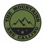 The Mountains Are Calling Vinyl Decal Bumper Sticker - Olive Green & Black, Outdoor Camping Hiking Rock Climbing Off Road Car SUV Truck Decal