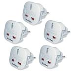 TechMax Pack of 5 UK to European Plug Adapter Type G to Type C,E,F for France, Spain, Turkey, Italy, Greece, Portugal, Germany, Poland, Asia - 3 Pin to 2 Pin Travel Adapter (White)