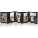 5 Hinged Picture Frame, 5" x 7" Folding Photo Frame with High Definition Acrylic, Wood Made Family Picture Collage Desk Decor, Foldable Vertical Picture Frame for Christmas Thanksgiving Valentine's Day Gift (black)