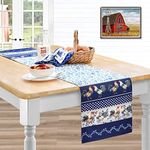 Home Bargains Plus Rectangle Fabric Table Runner, 70” Long, Blue Provence Rooster, Wrinkle, Water and Stain Resistant Country Provence Fabric Table Runner, Farm