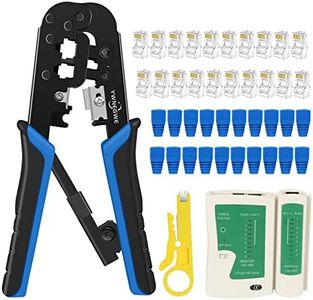 RJ45 Crimping Tool Kit Ethernet Crimp Set, RJ-11, 6P/RJ-12, 8P/RJ-45 Crimp, Cut and Strip with 20PCS CAT5 CAT5e Connectors, Covers,1 Network Cable Tester 1 Wire Stripper