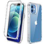 Diaclara Case Compatible with iPhone 12/12 Pro, 360° Full Body with Built-in Screen Protector Touch Sensitive Shockproof Bumper Case Cover Clear-Back Designed Compatible for iPhone 12 6.1"-Clear