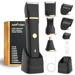 AREYZIN Body Hair Trimmer Men Painless Body Groomer & Ball Trimmer Men,3 in 1 Pubic Hair Trimmer for Men,USB Recharge Dock,Replaceable Ceramic Blade Heads,IPX7,Mens Grooming Kits,Black