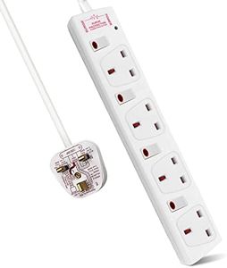 ExtraStar Extension Lead Surge Protection 4 Way Outlets, 13A Power Strip Wall Mounted with Individual Switches, Multi Socket Extension Cable UK Plug for Home and Office (1M, White)