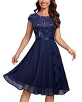MISSMAY Women's Elegant Glitter Sequin Ruffle Style Cocktail Prom Dress (XX-Large, Navy Blue)